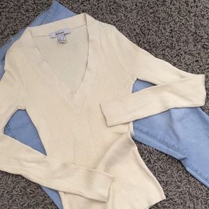 (4/$20) Deep V-Neck Ribbed Long Sleeve